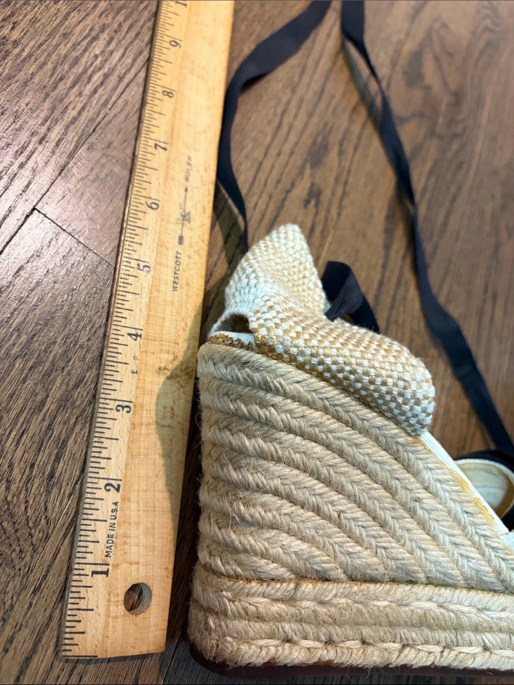 Castaner size 7 Cream Canvas Espadrille Wedges with Black Ribbon Ties